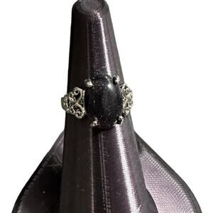Dark Blue Goldstone Semi-Precious Silver Plated Ring New 7.75